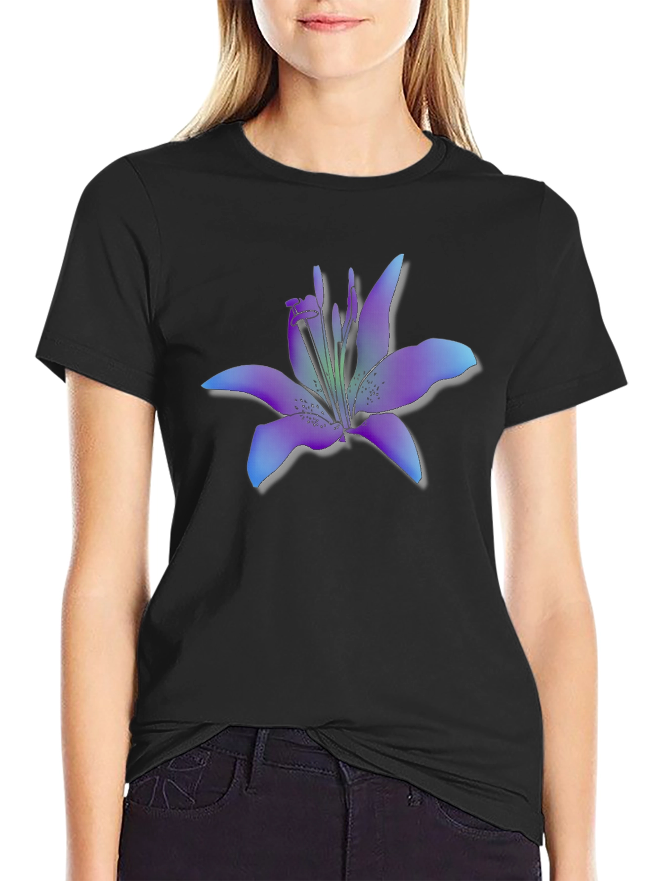 Floral Lily Graphic T-Shirt - Black Casual Tee