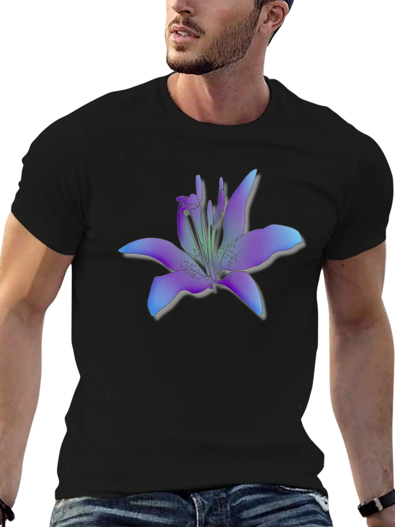 Floral Lily Graphic T-Shirt - Black Casual Tee