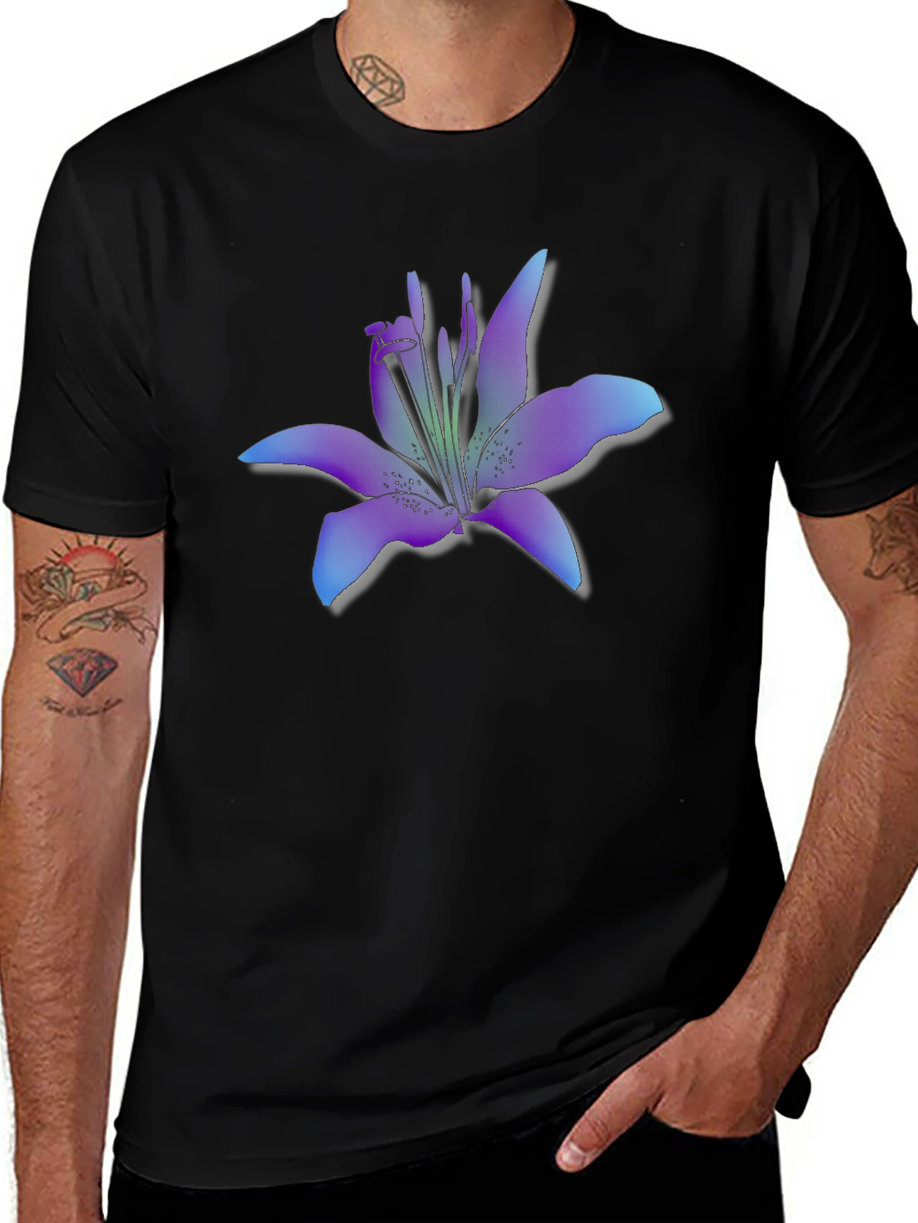 Floral Lily Graphic T-Shirt - Black Casual Tee