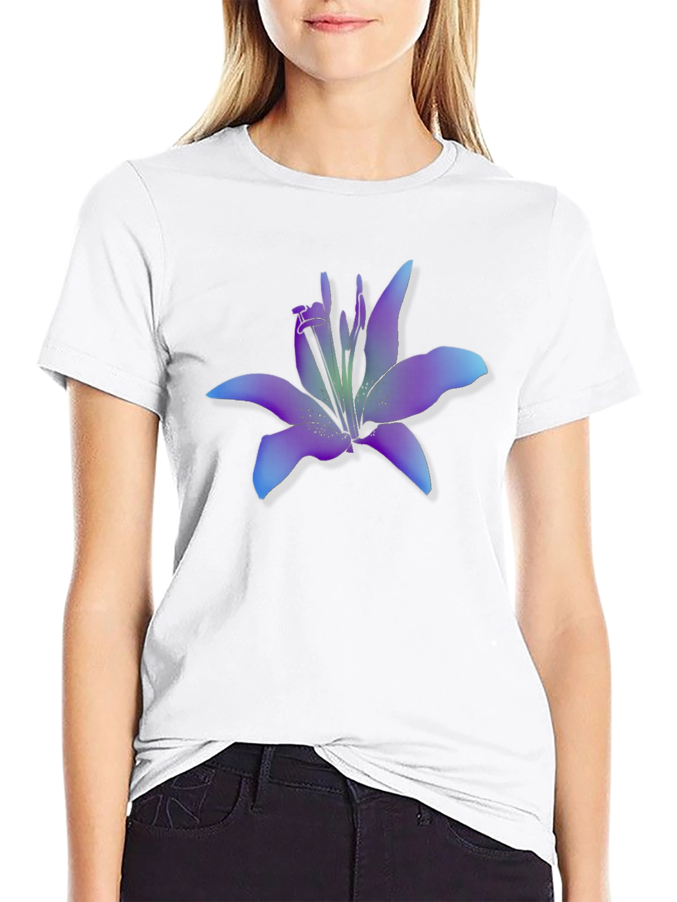 Floral Lily Graphic T-Shirt - Black Casual Tee