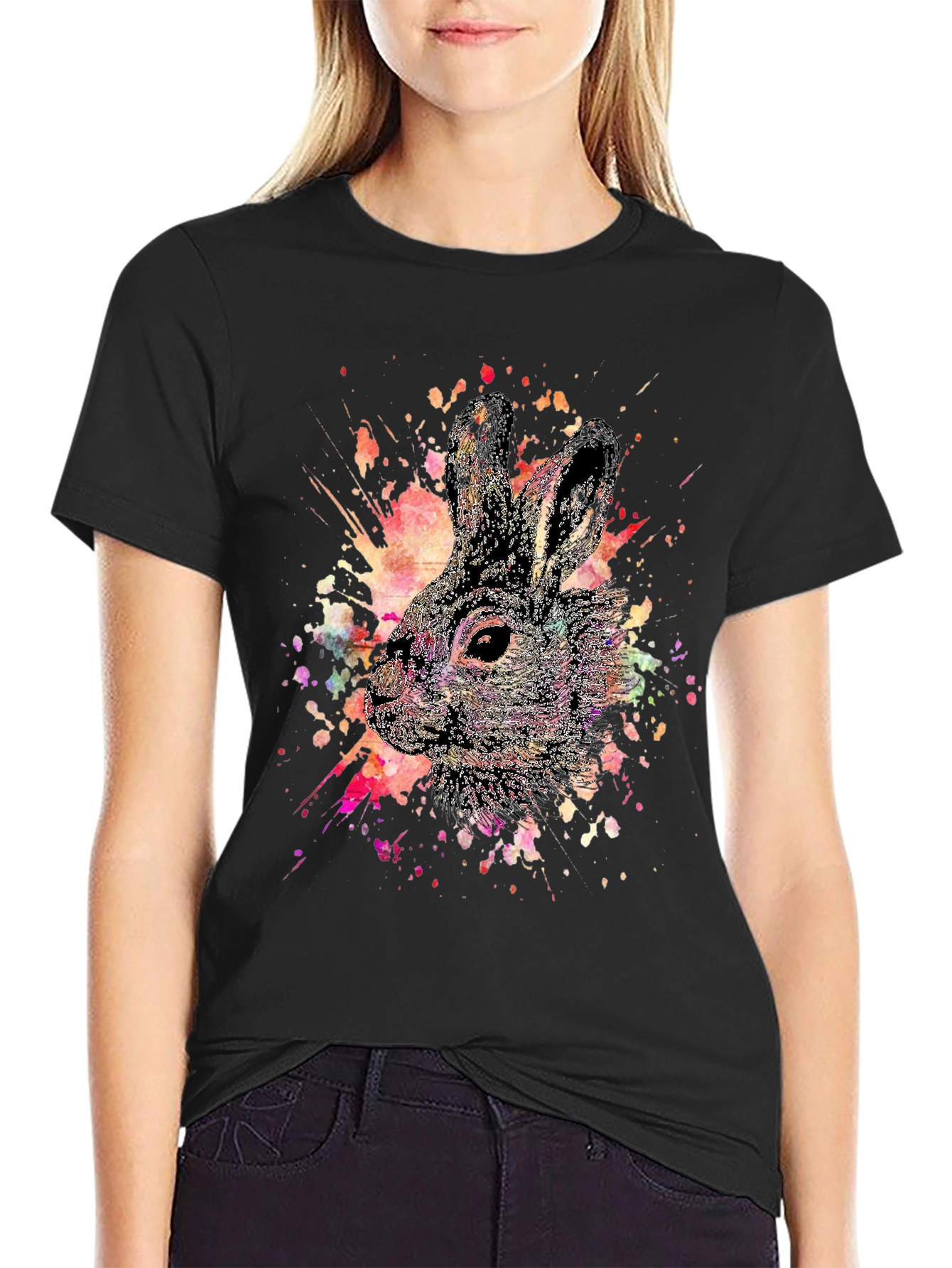 Watercolor Rabbit Graphic T-Shirt