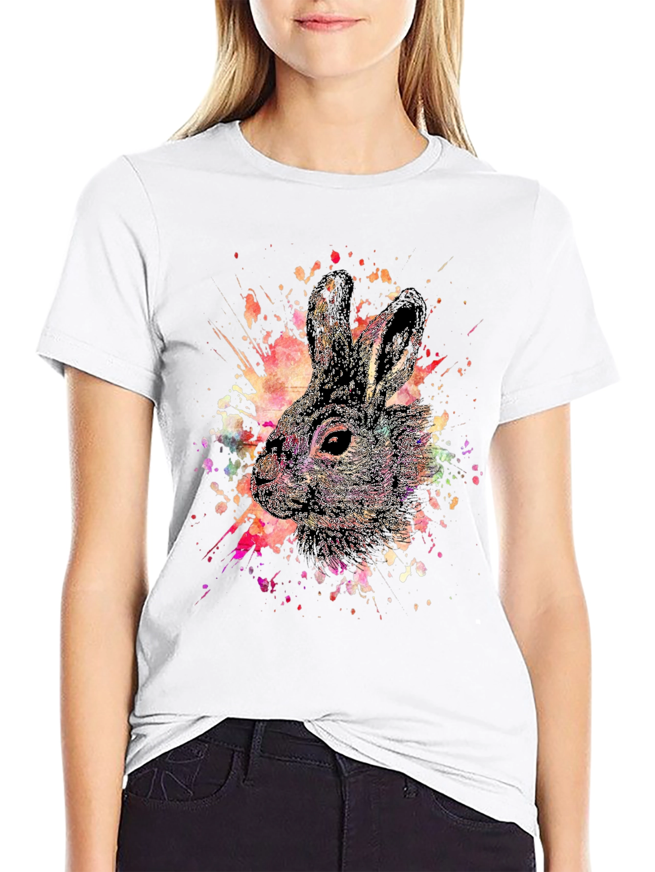 Watercolor Rabbit Graphic T-Shirt