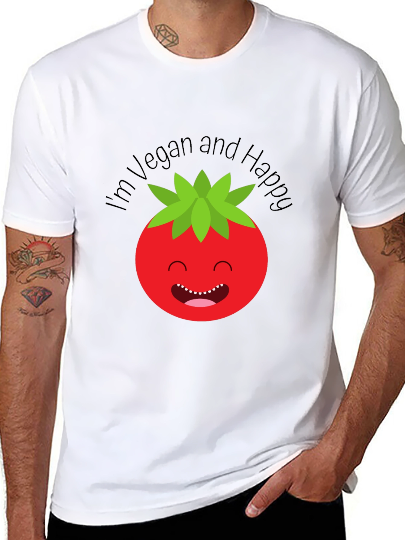 Vegan Happy Tomato Graphic Tee - Soft Cotton