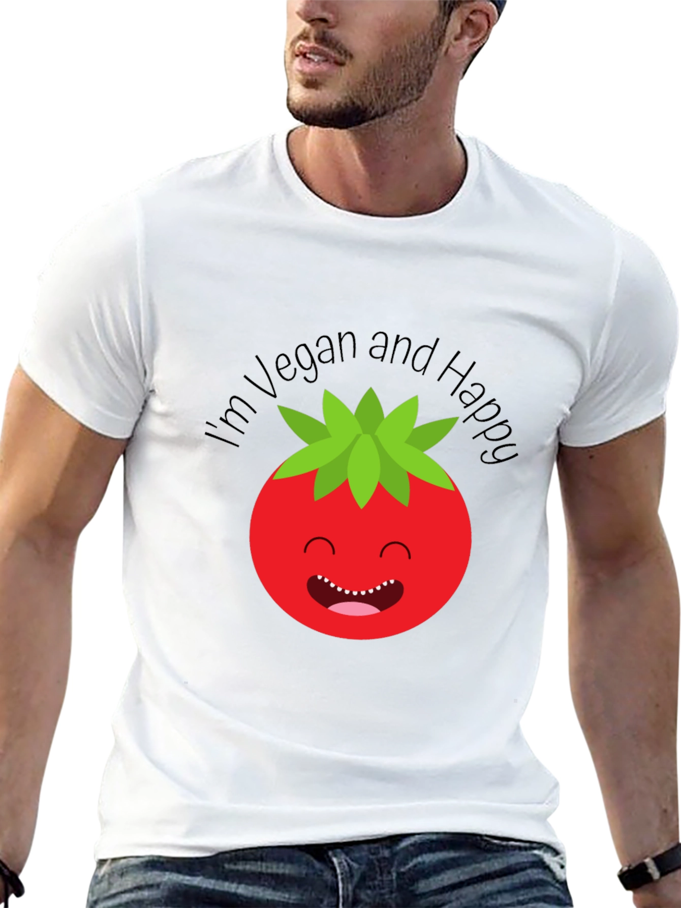 Vegan Happy Tomato Graphic Tee - Soft Cotton