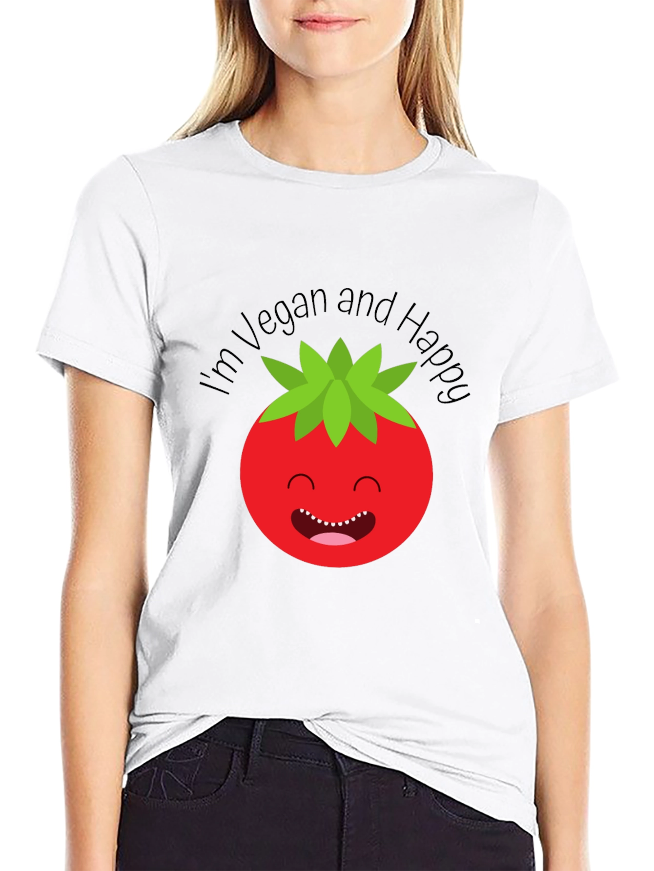 Vegan Happy Tomato Graphic Tee - Soft Cotton