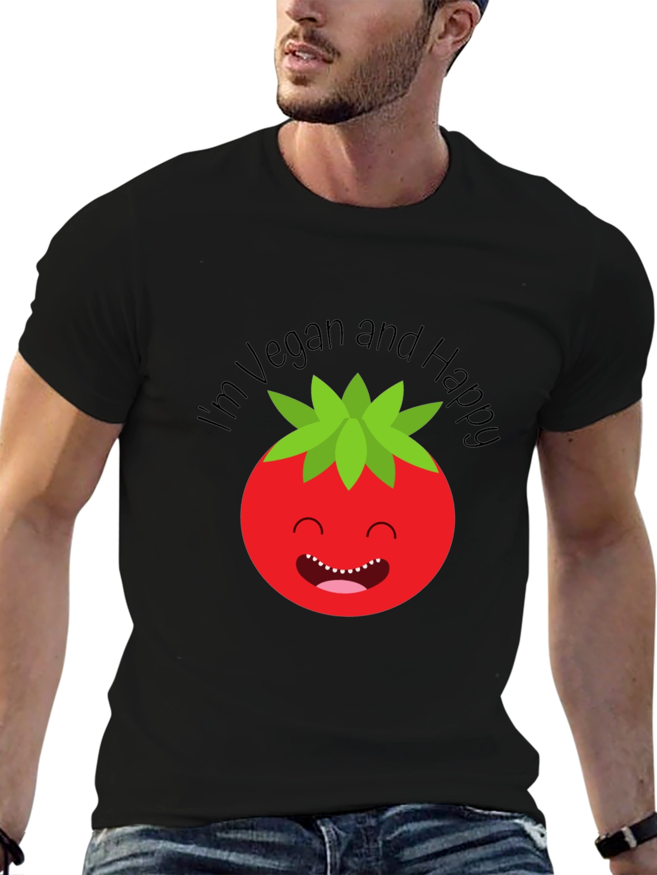 Vegan Happy Tomato Graphic Tee - Soft Cotton