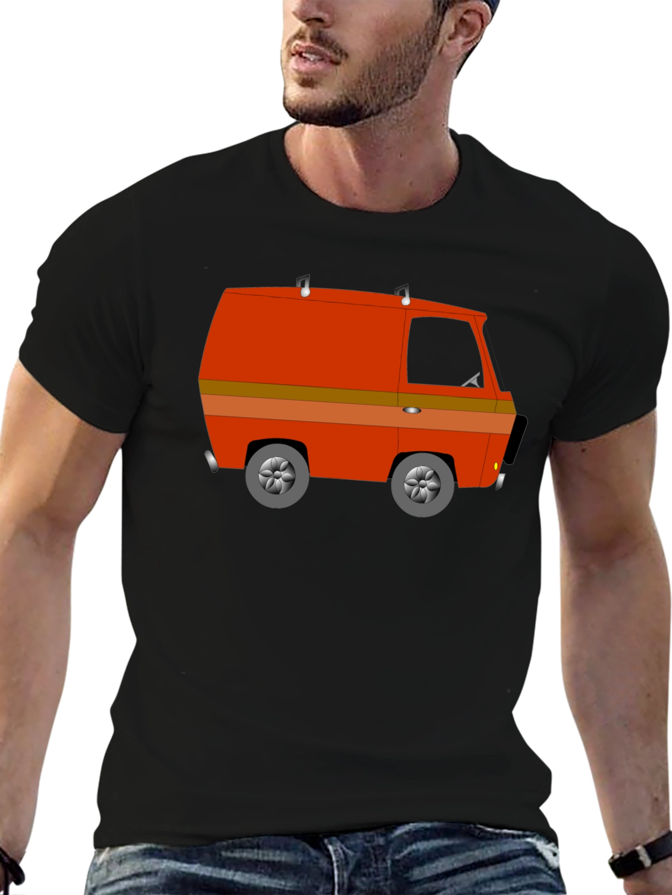 Retro Van Graphic Tee - Black Crew Neck