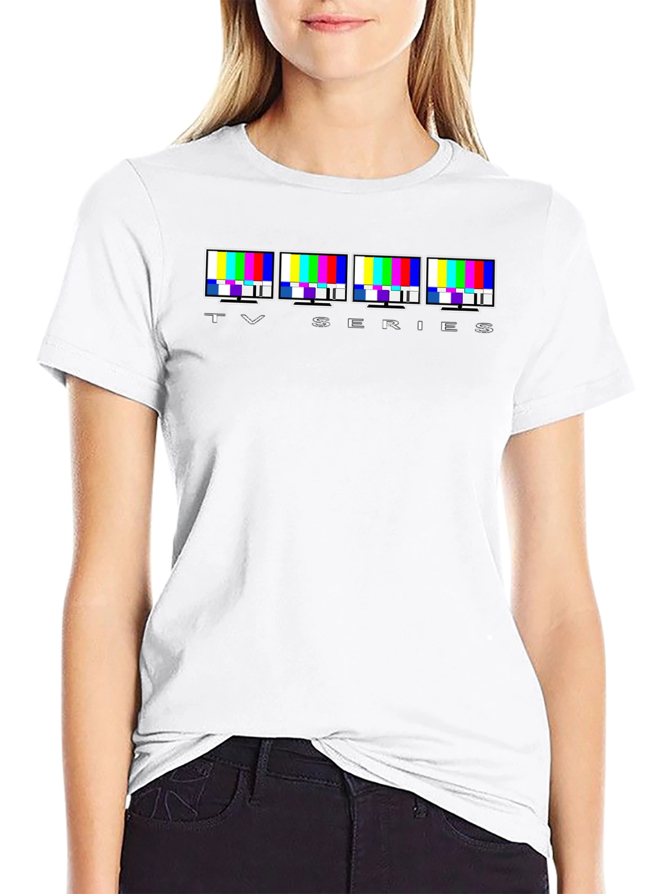 TV Series Glitch Pattern Graphic Tee - Black