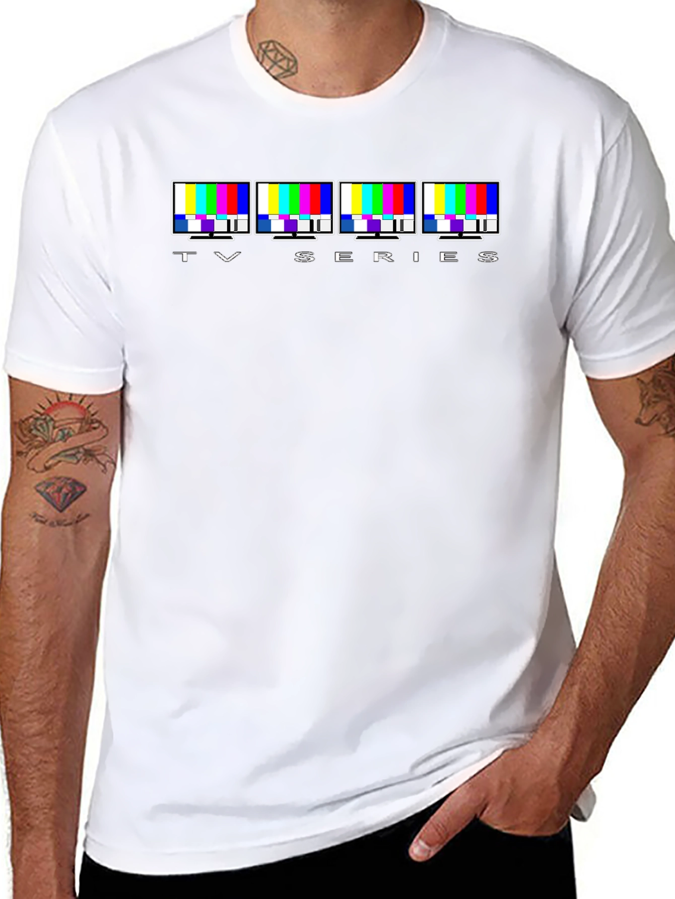 TV Series Glitch Pattern Graphic Tee - Black