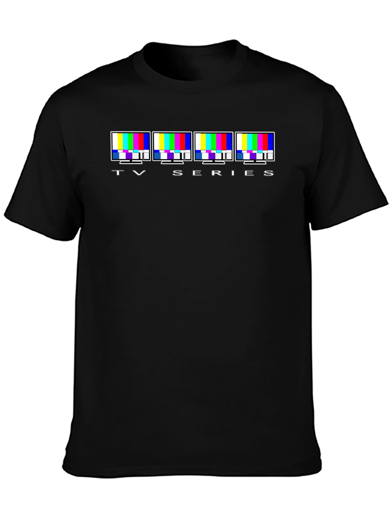 TV Series Glitch Pattern Graphic Tee - Black