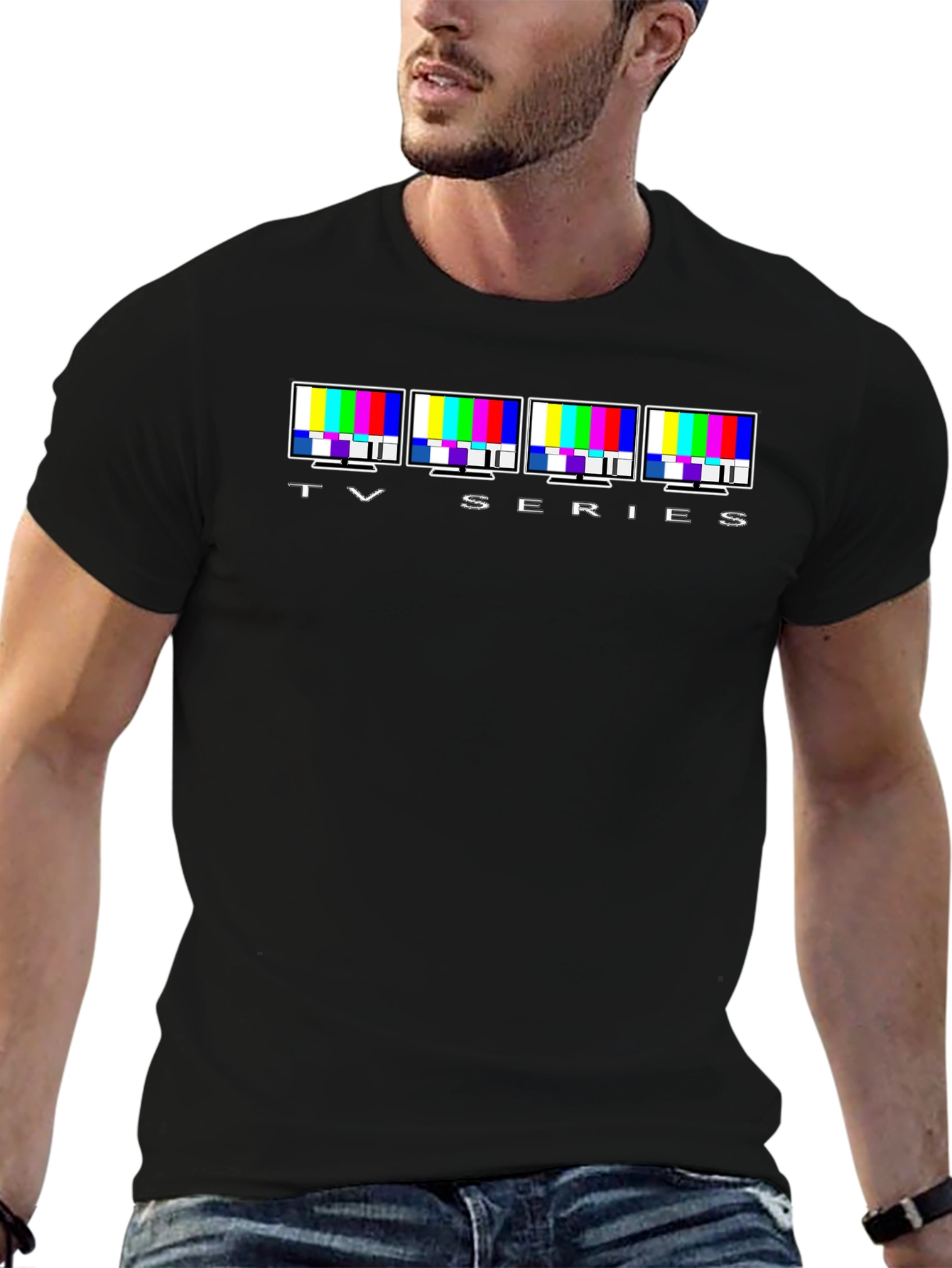 TV Series Glitch Pattern Graphic Tee - Black