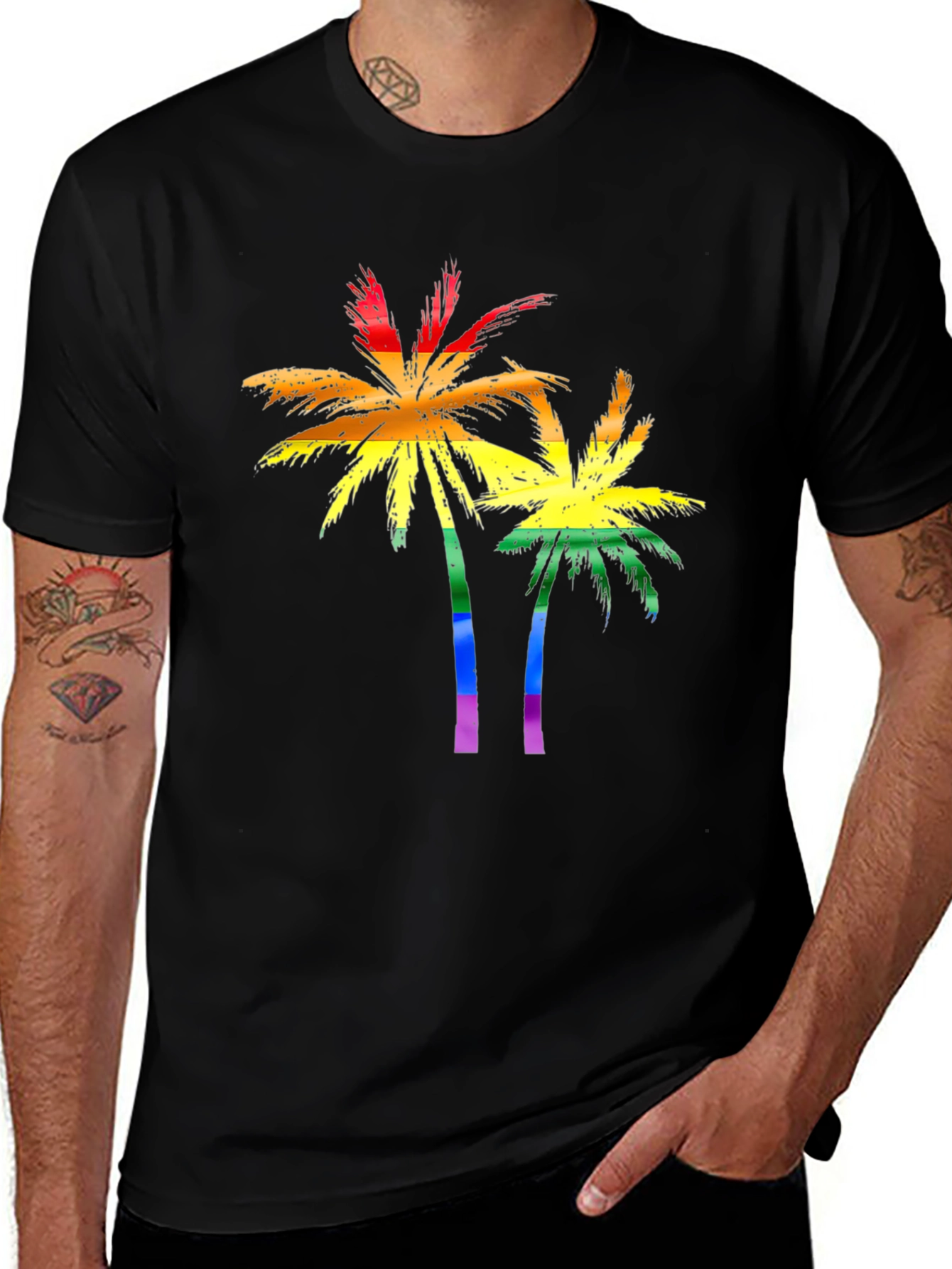 Rainbow Palm Tree T-Shirt - Tropical Pride