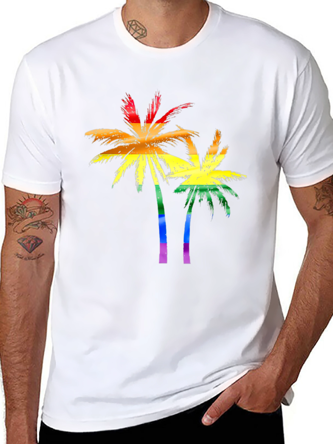 Rainbow Palm Tree T-Shirt - Tropical Pride