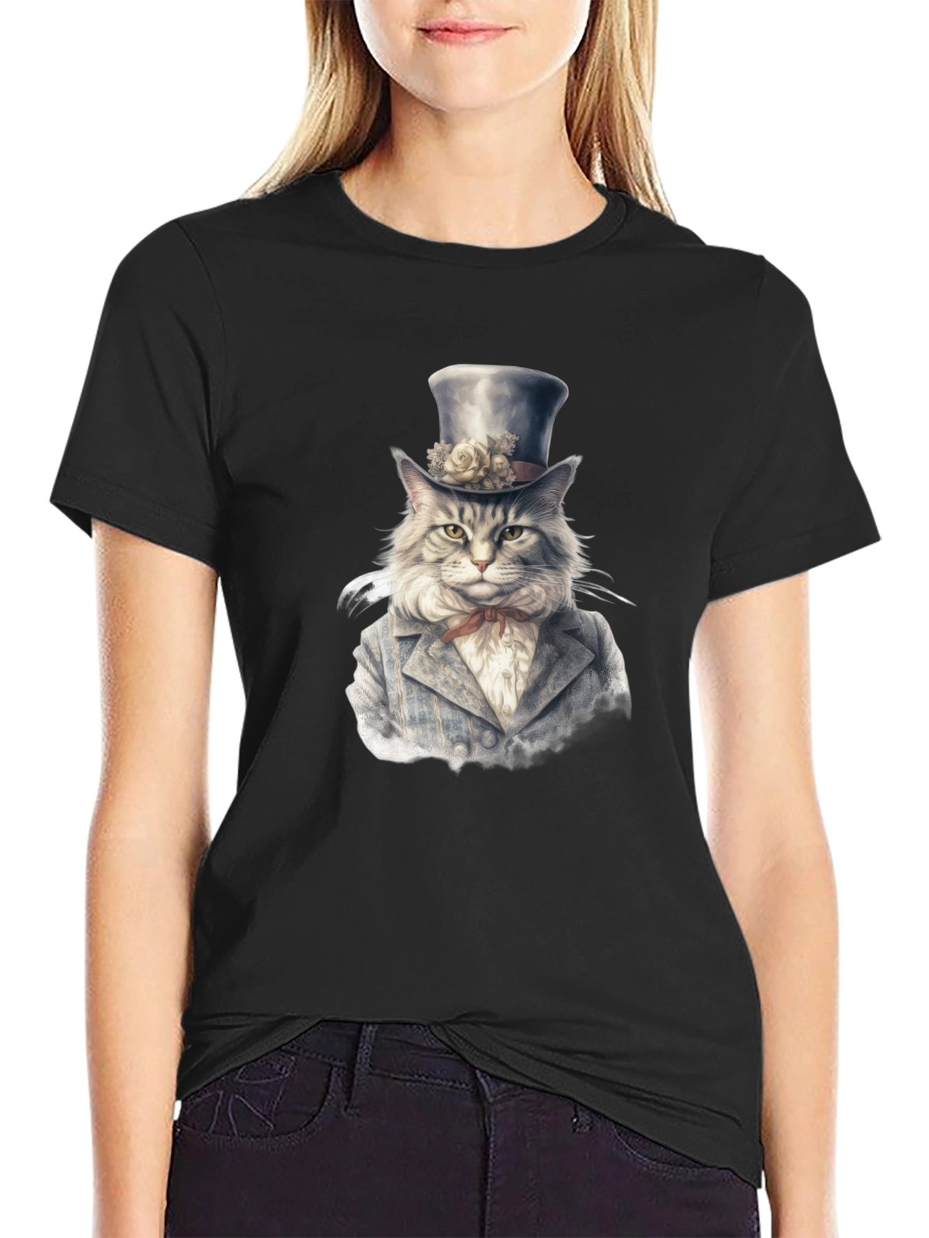Dapper Cat T-Shirt - Gentleman Feline Top Hat Design