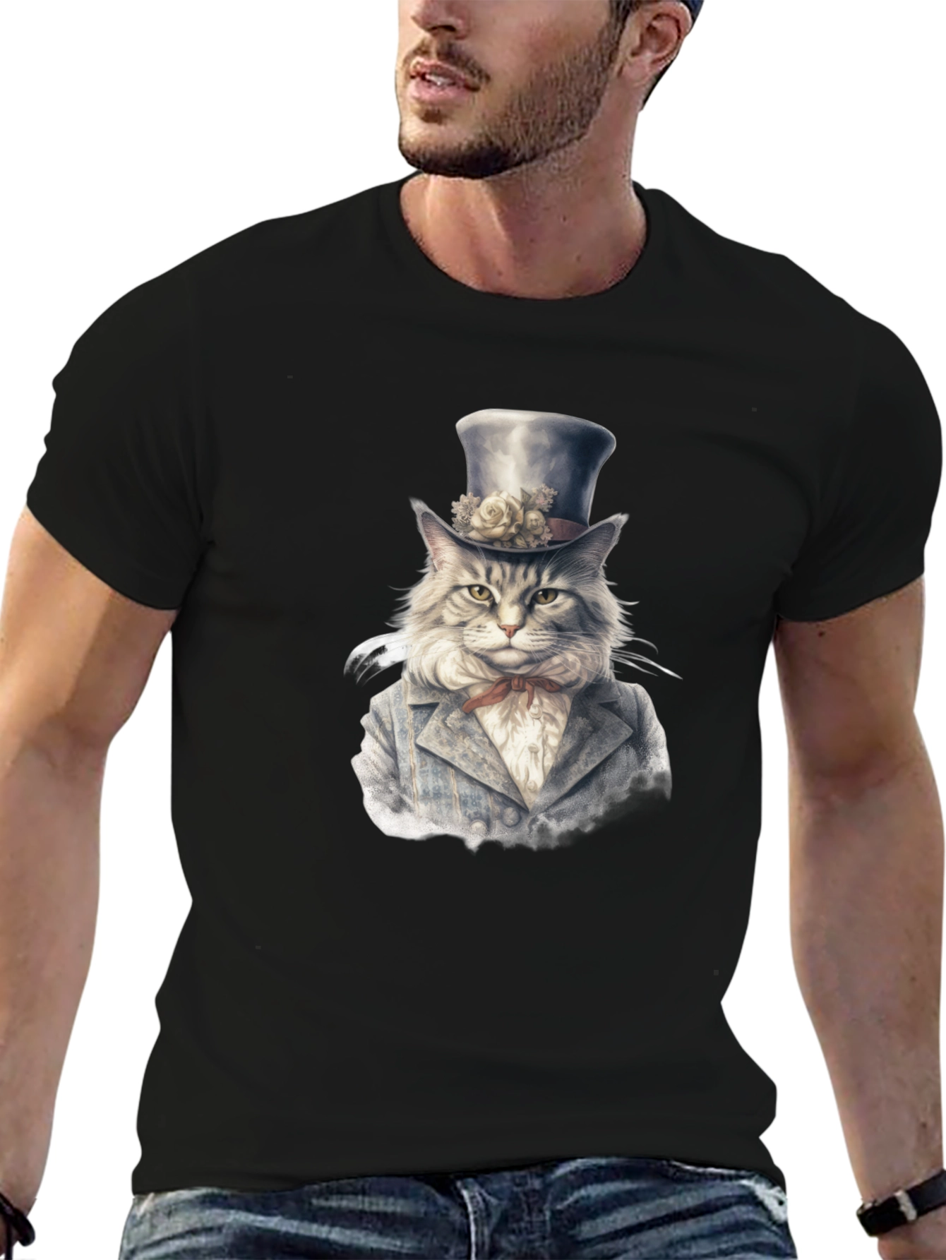 Dapper Cat T-Shirt - Gentleman Feline Top Hat Design