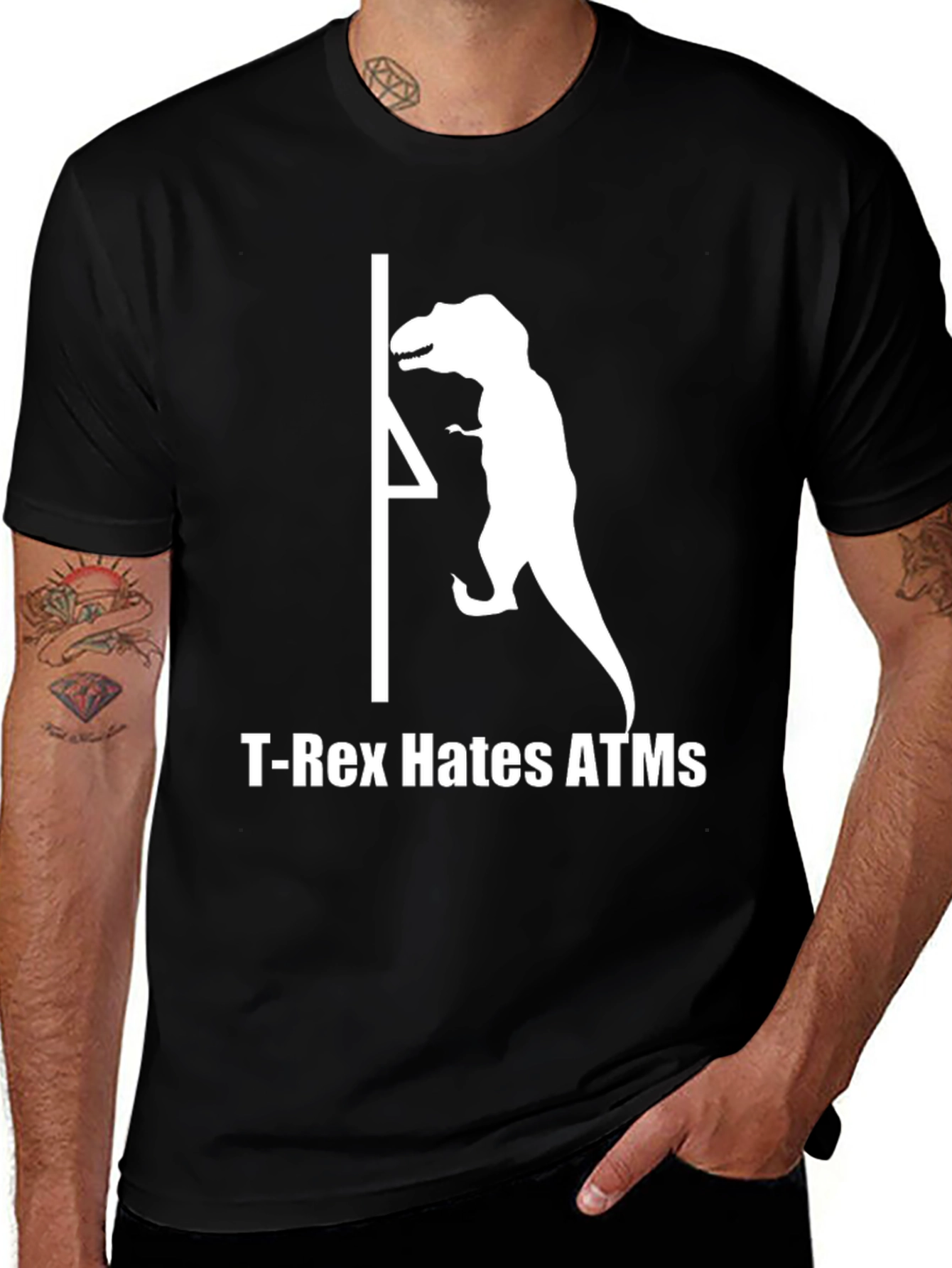 T-Rex Hates ATMs Funny Graphic T-Shirt