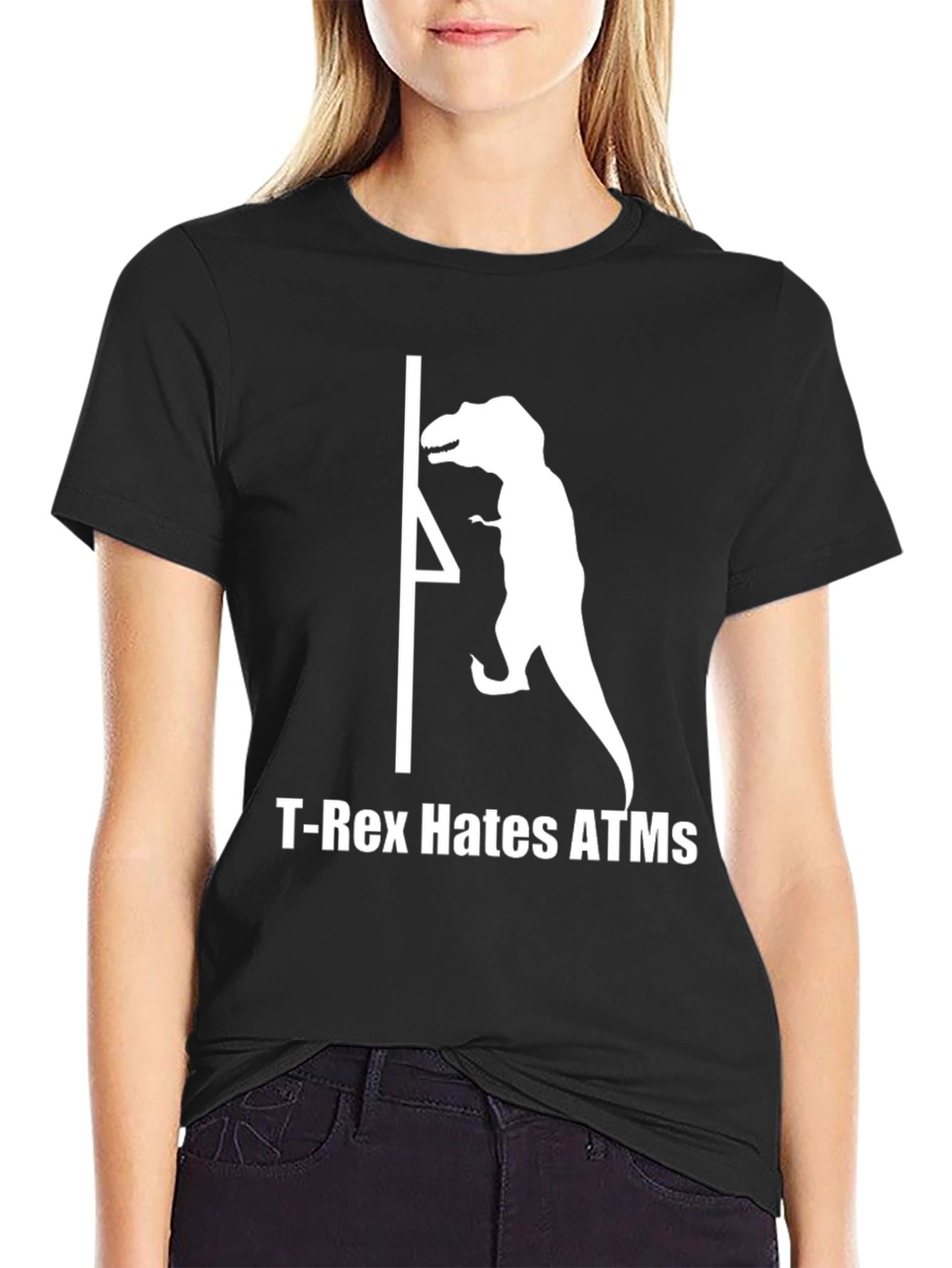 T-Rex Hates ATMs Funny Graphic T-Shirt