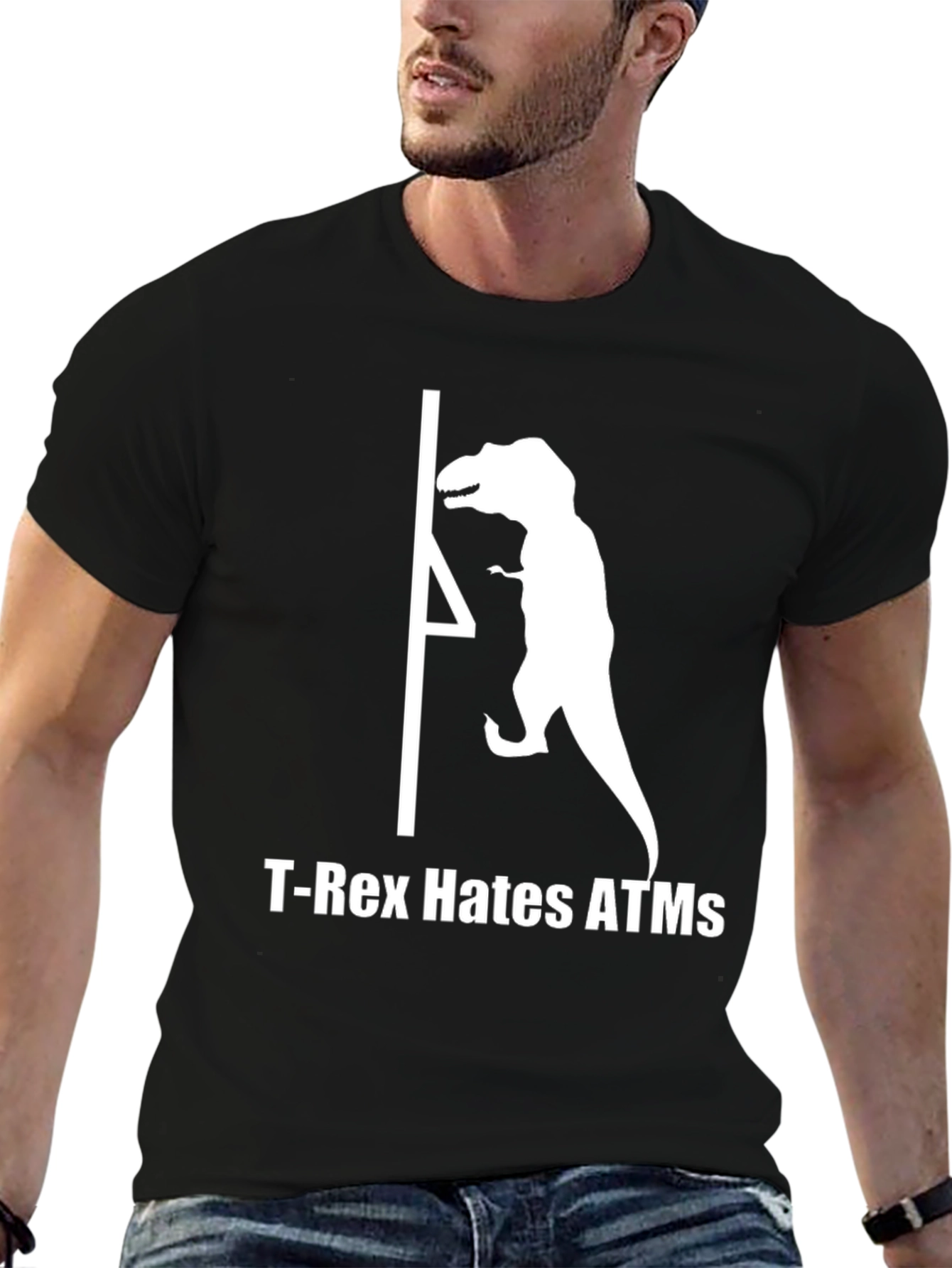 T-Rex Hates ATMs Funny Graphic T-Shirt