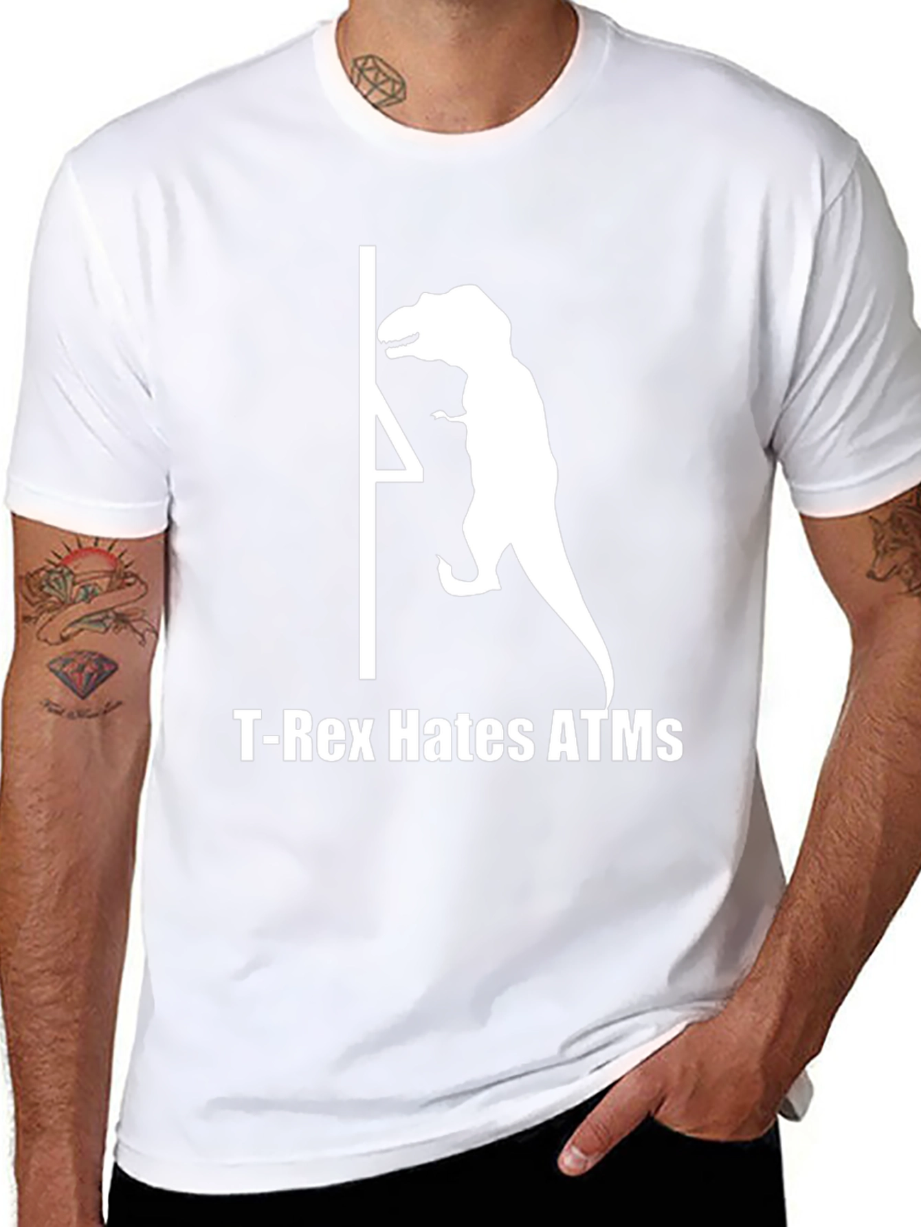 T-Rex Hates ATMs Funny Graphic T-Shirt