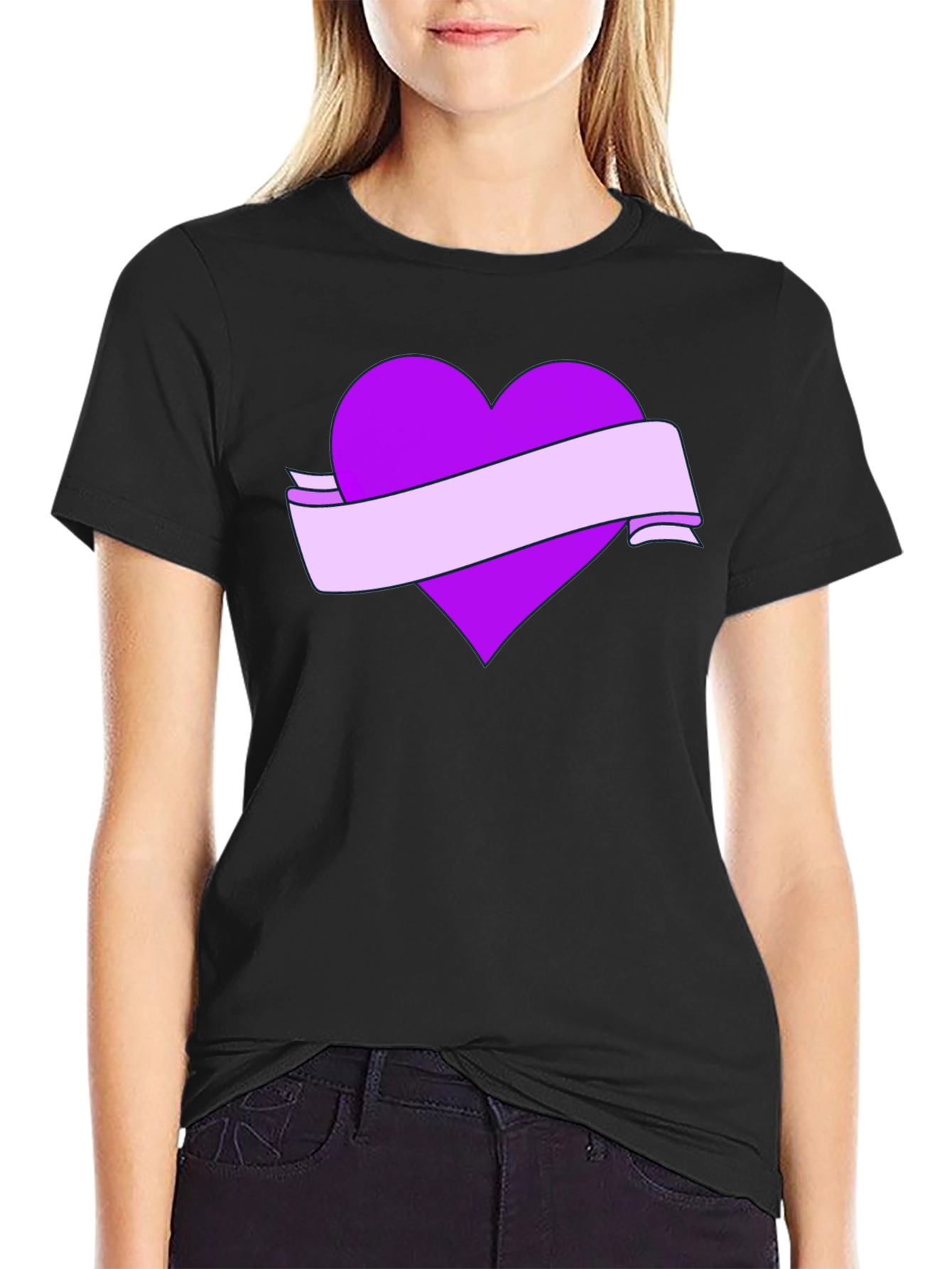 Heart Banner Graphic T-Shirt - Black