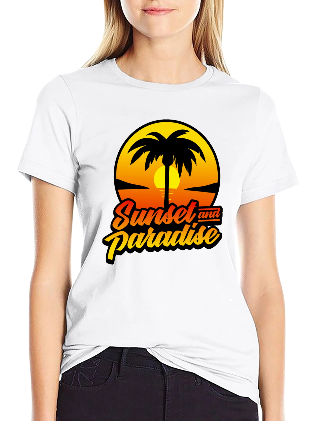 Sunset Paradise Graphic Black T-Shirt