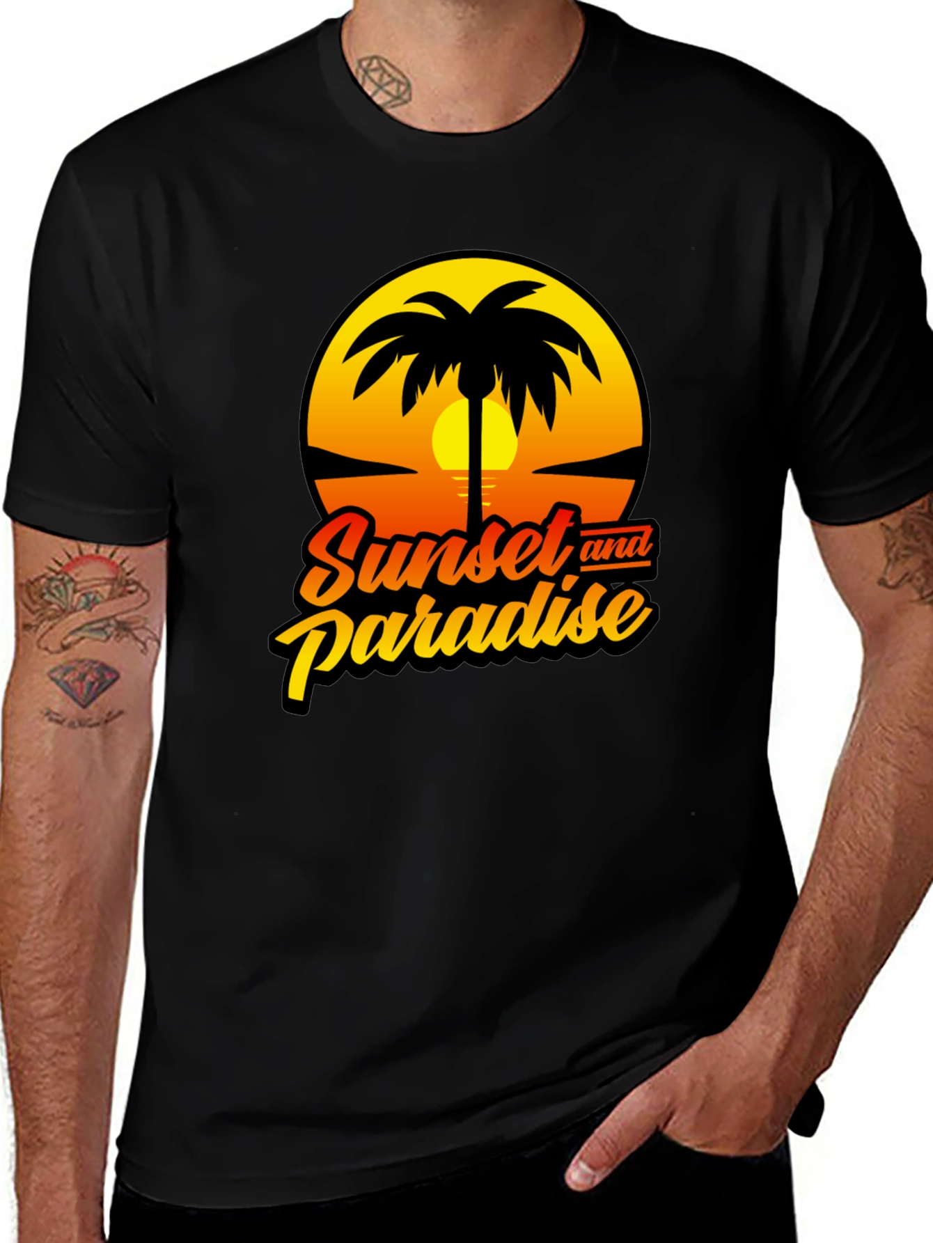 Sunset Paradise Graphic Black T-Shirt