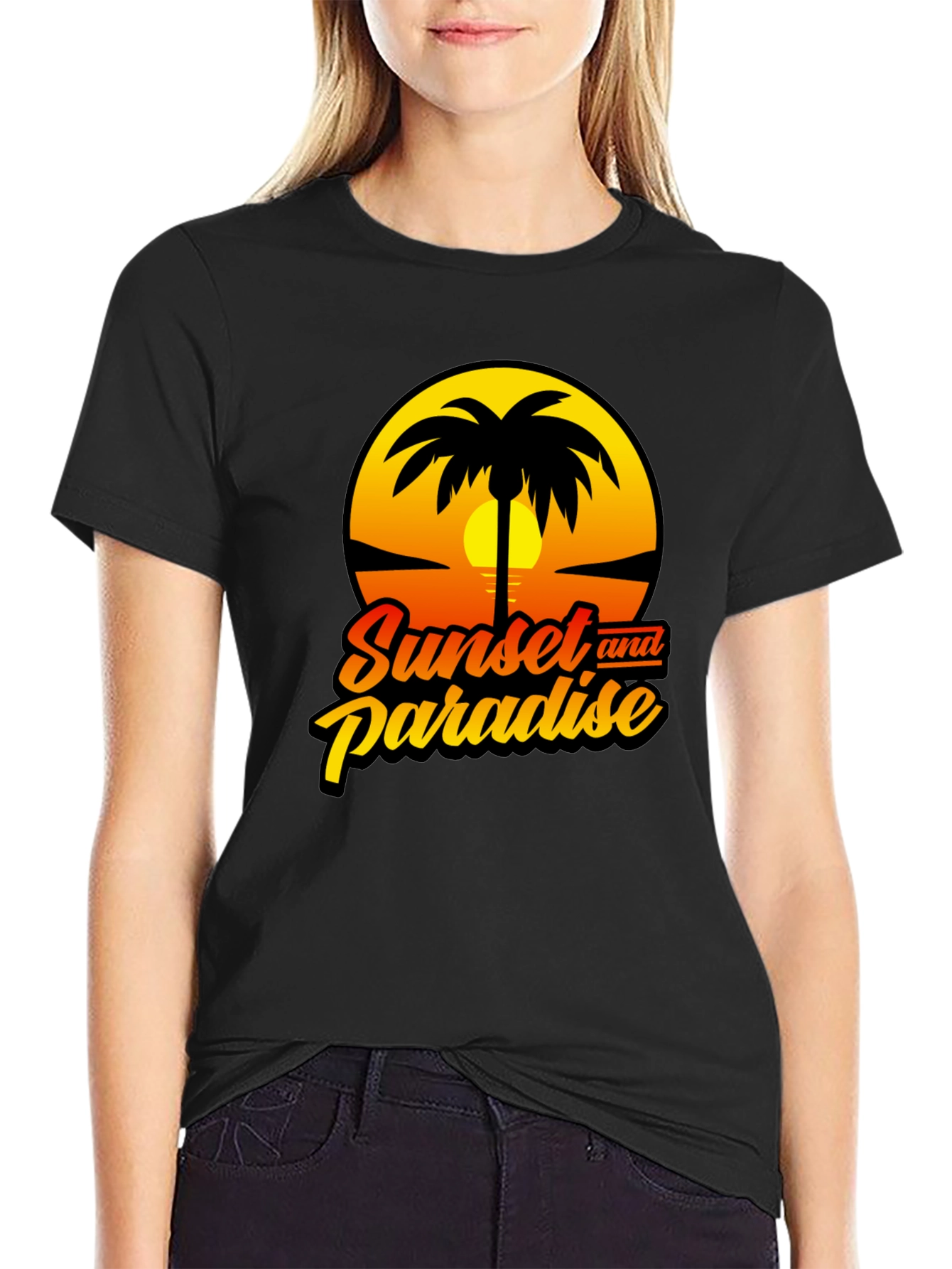 Sunset Paradise Graphic Black T-Shirt