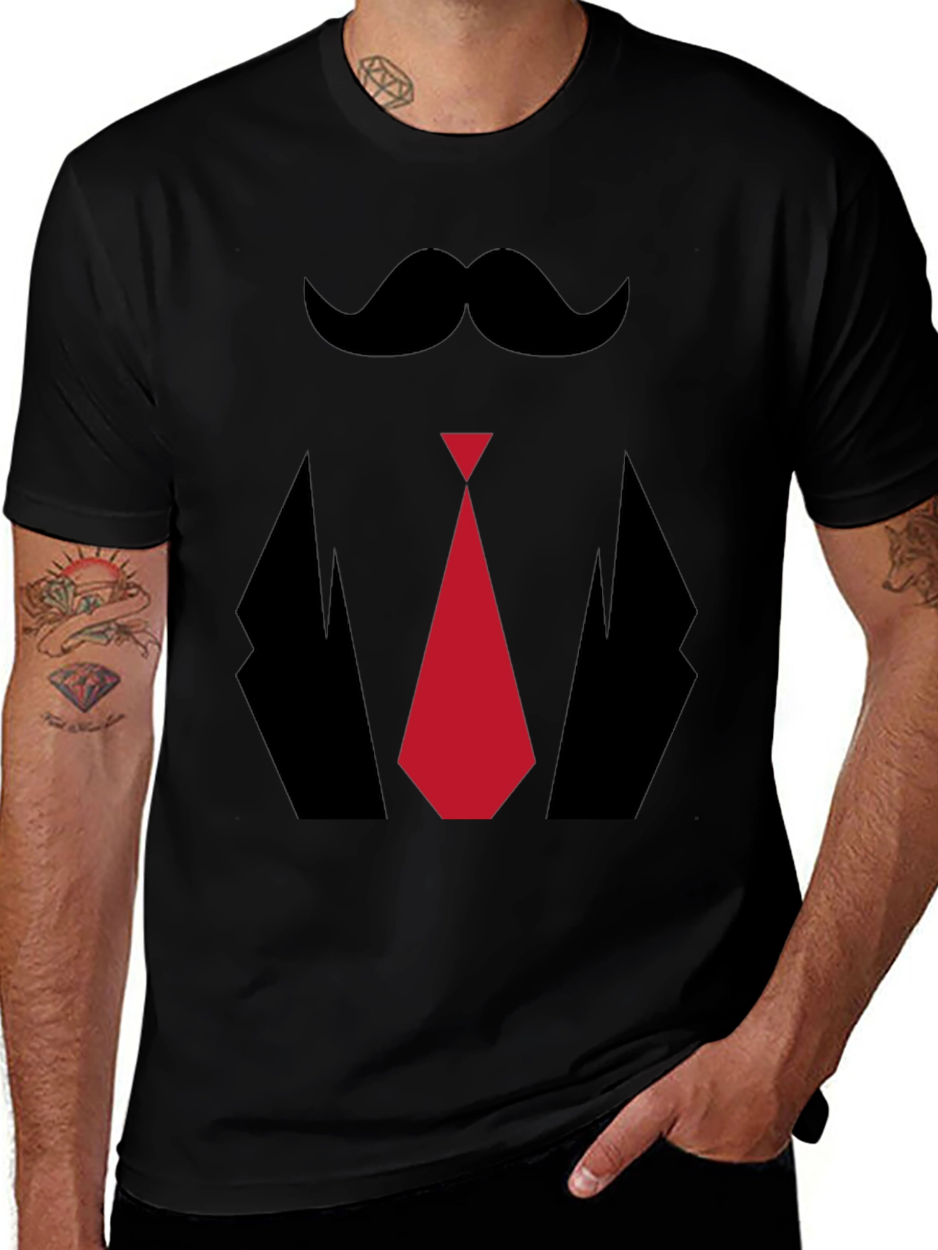 Mens Novelty Tuxedo T-Shirt - Mustache Tie Suit Design