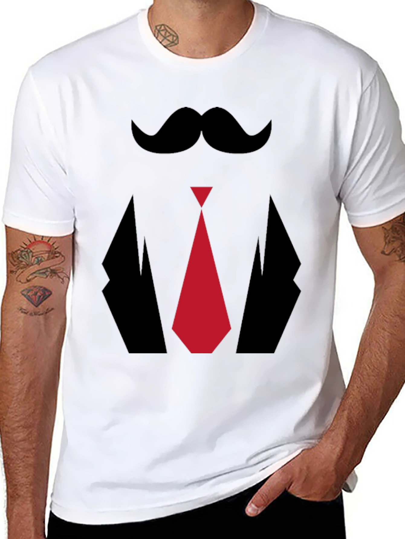 Mens Novelty Tuxedo T-Shirt - Mustache Tie Suit Design