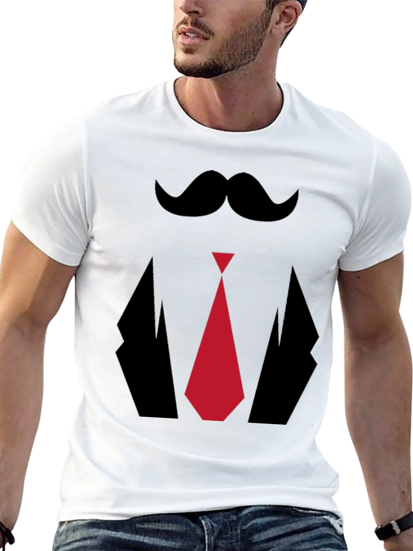 Mens Novelty Tuxedo T-Shirt - Mustache Tie Suit Design