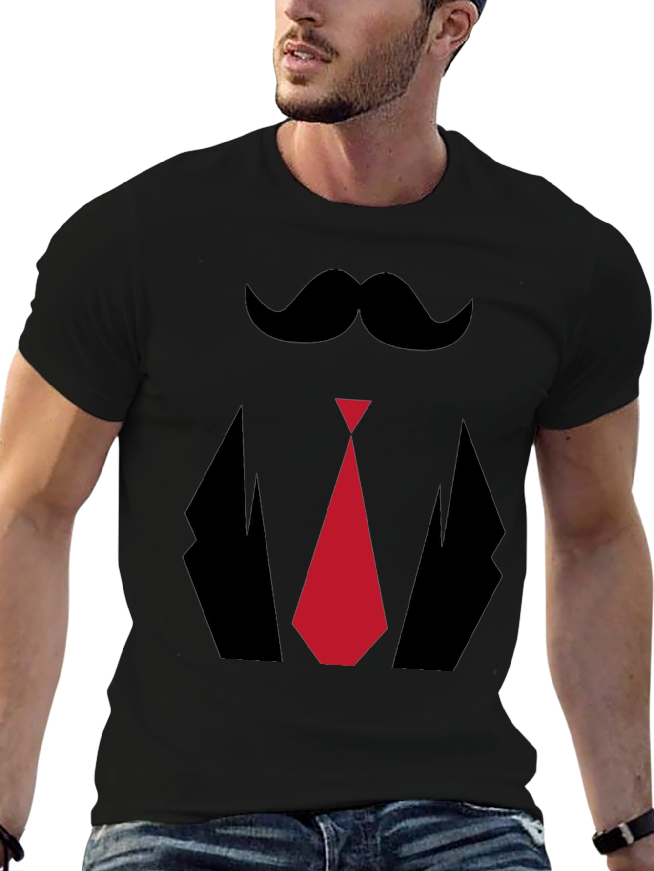 Mens Novelty Tuxedo T-Shirt - Mustache Tie Suit Design