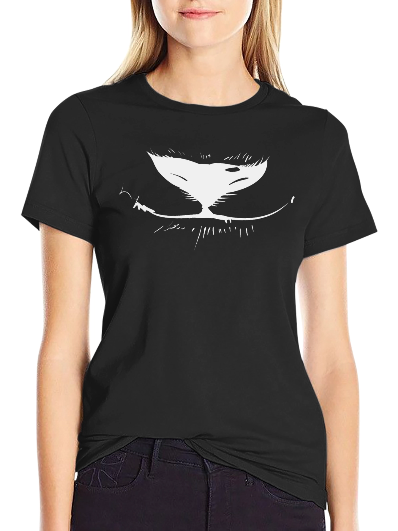 Grinning Cat Face Black T-Shirt