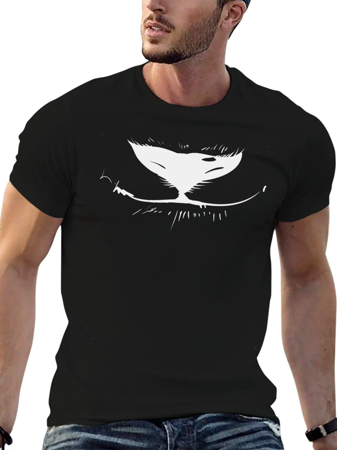 Grinning Cat Face Black T-Shirt