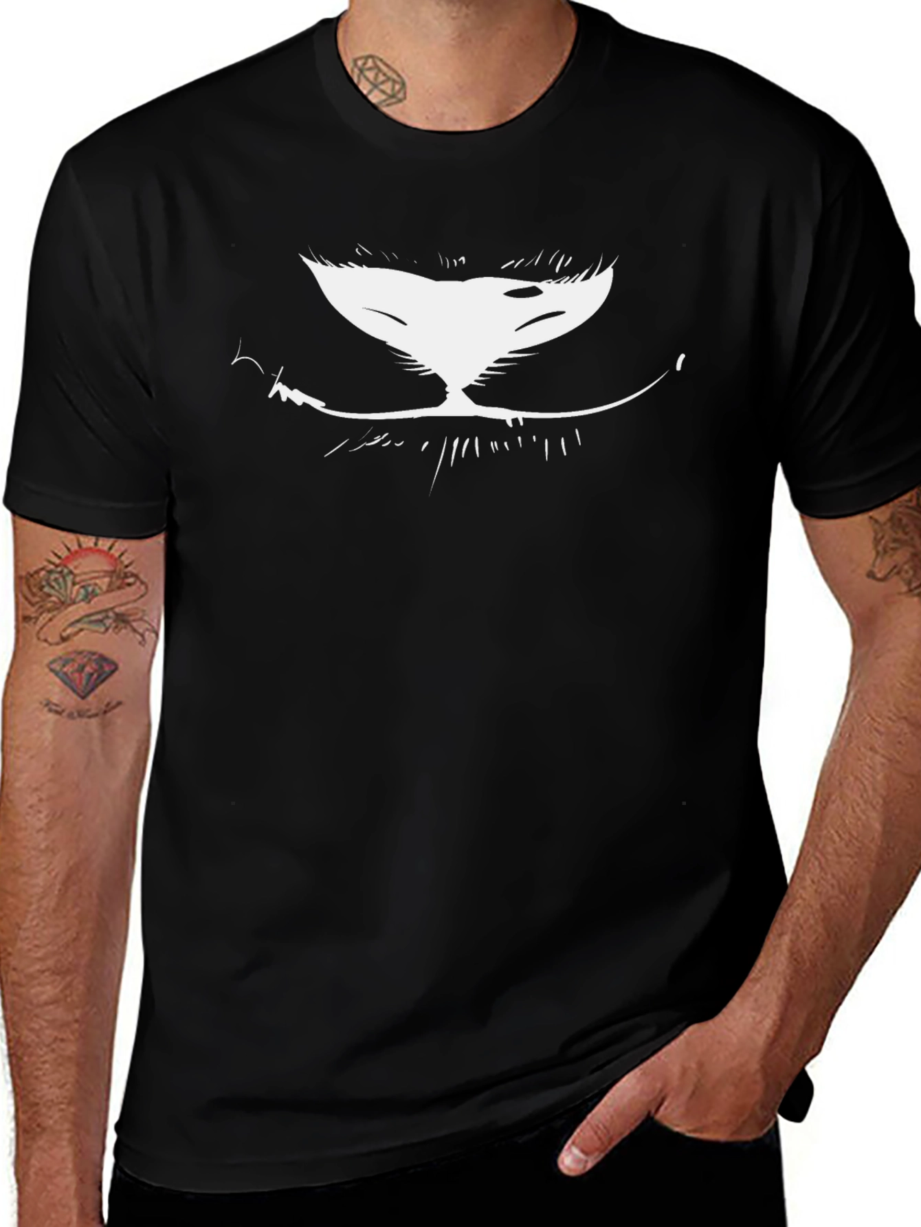 Grinning Cat Face Black T-Shirt
