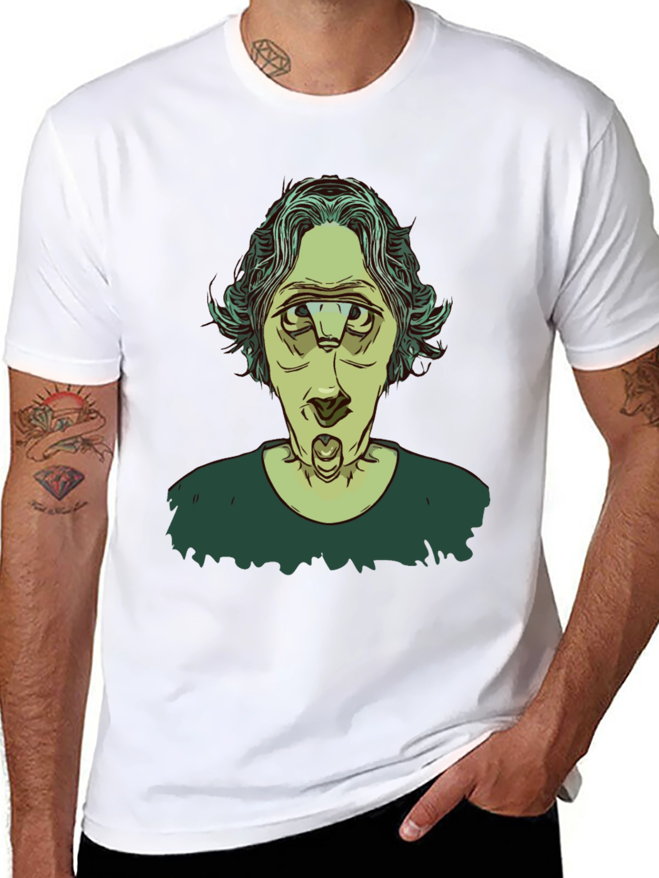 Unique Three-Eyed Character Black Graphic T-Shirt