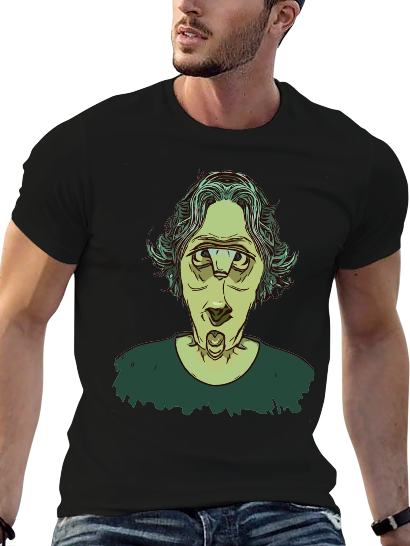 Unique Three-Eyed Character Black Graphic T-Shirt