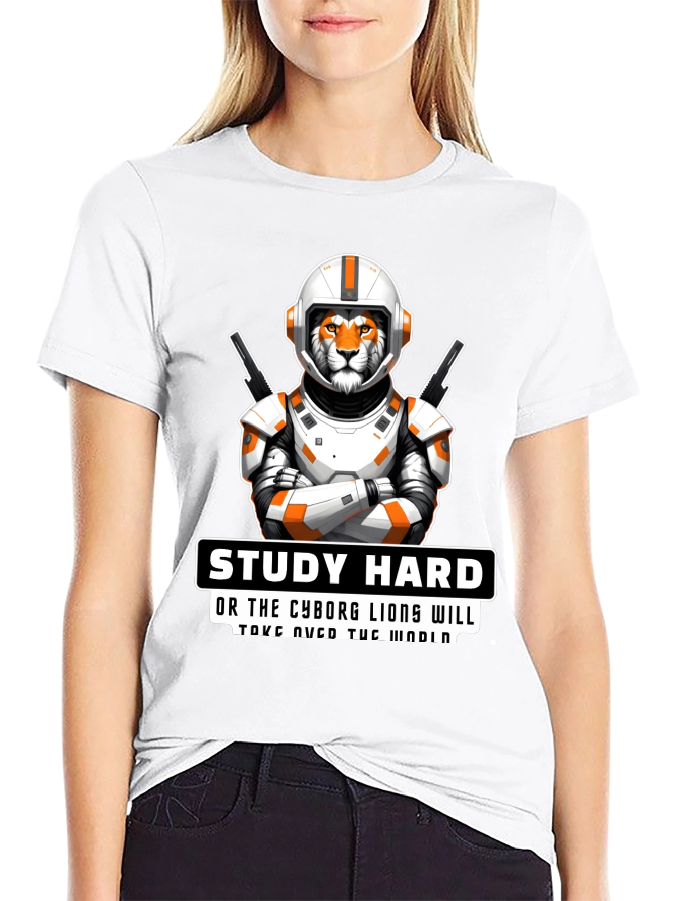 Study Hard Cyborg Lion T-Shirt