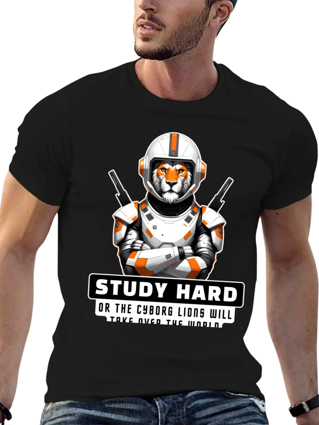 Study Hard Cyborg Lion T-Shirt