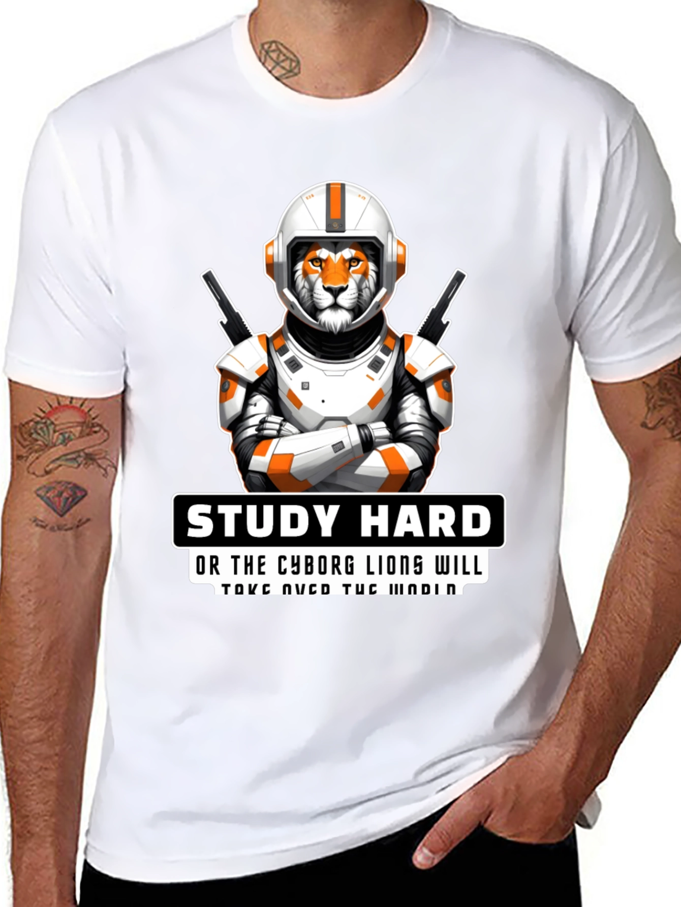 Study Hard Cyborg Lion T-Shirt