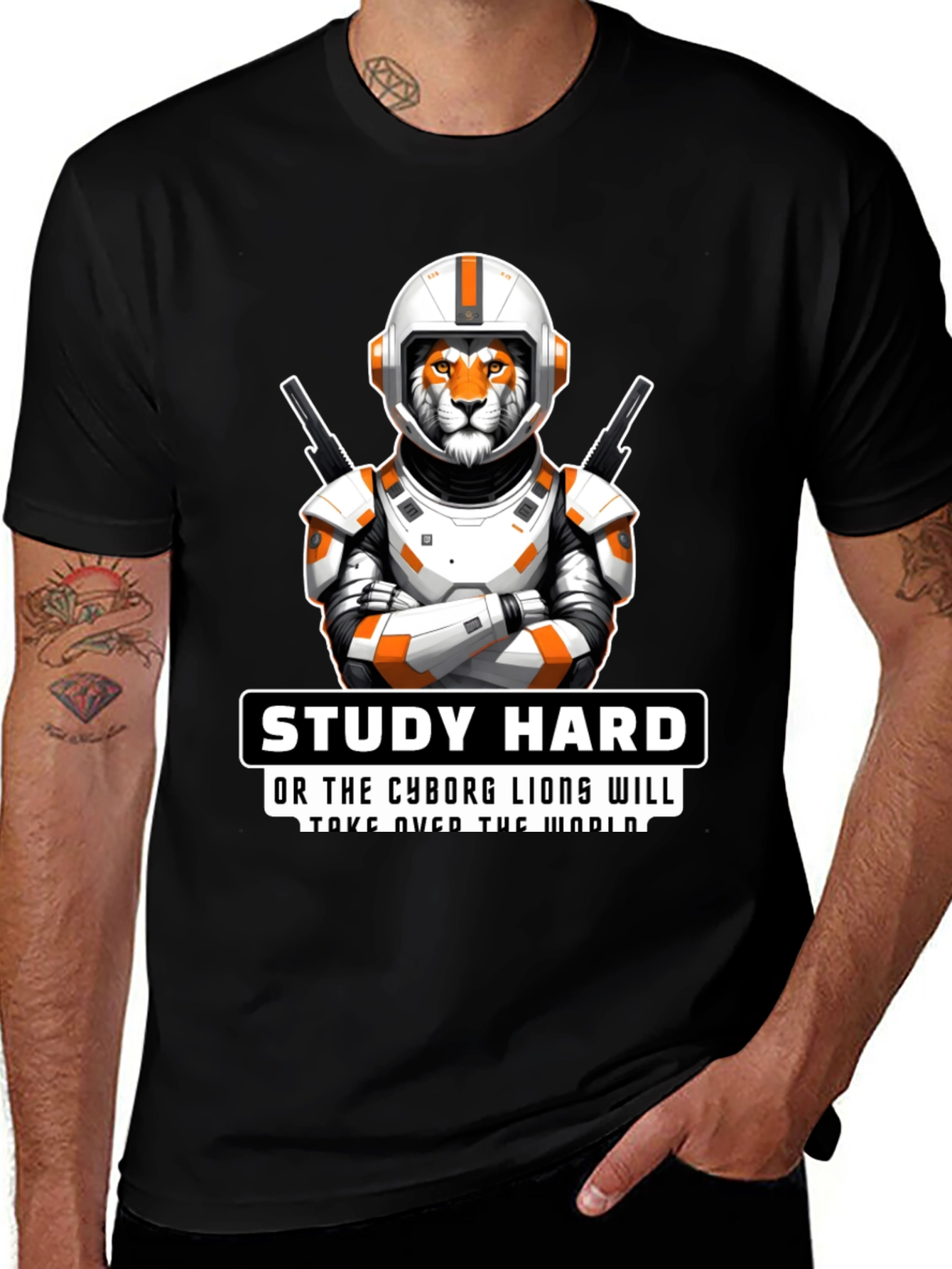 Study Hard Cyborg Lion T-Shirt