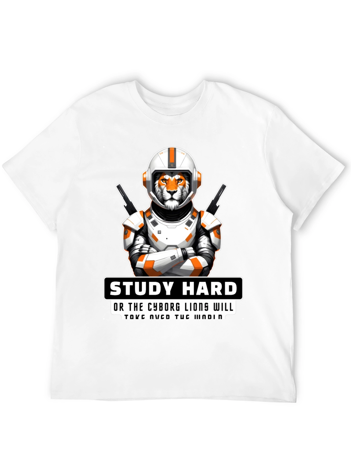 Study Hard Cyborg Lion T-Shirt