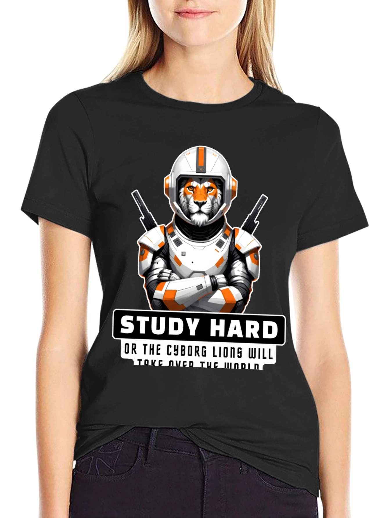 Study Hard Cyborg Lion T-Shirt