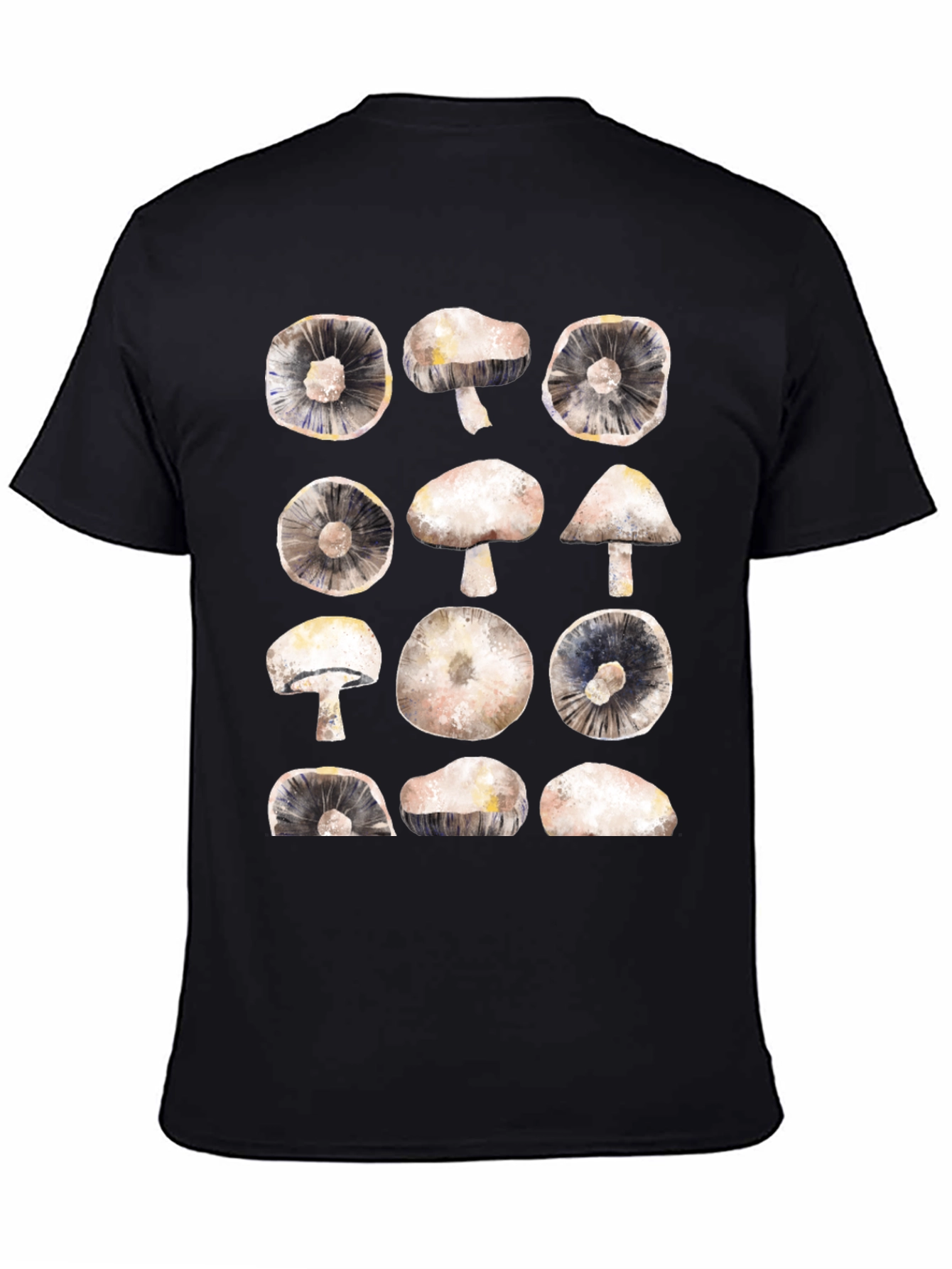 Mushroom Print Black T-Shirt