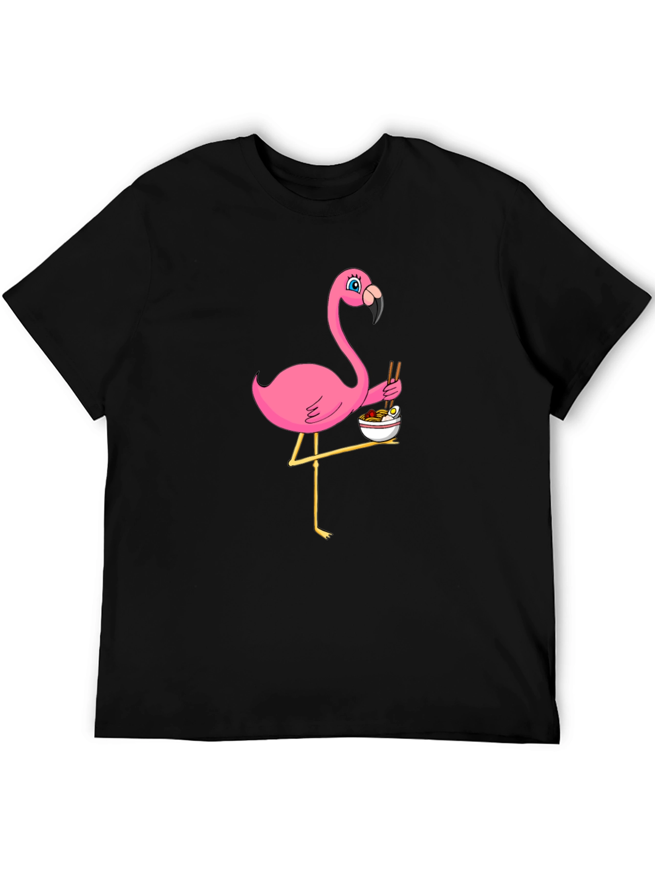 Flamingo Ramen Black T-Shirt - Whimsical Graphic Tee
