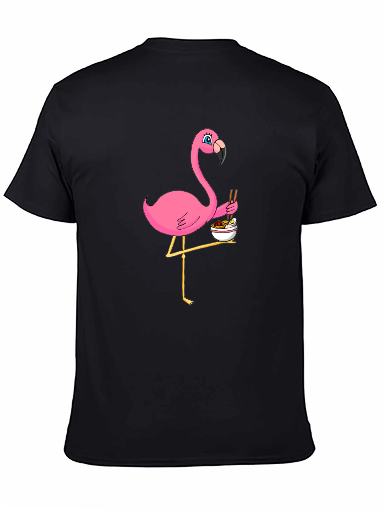 Flamingo Ramen Black T-Shirt - Whimsical Graphic Tee