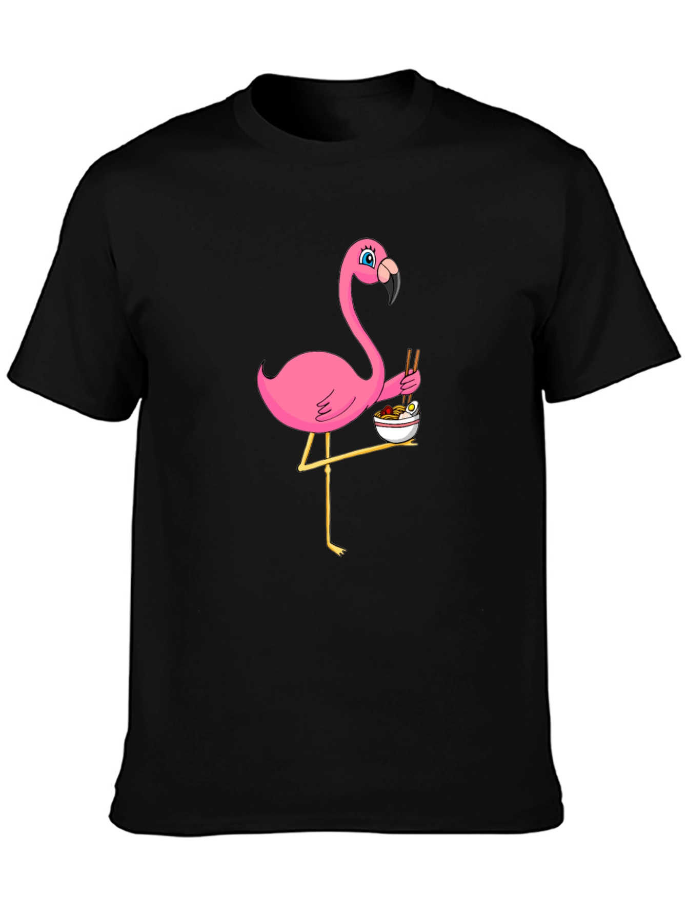 Flamingo Ramen Black T-Shirt - Whimsical Graphic Tee