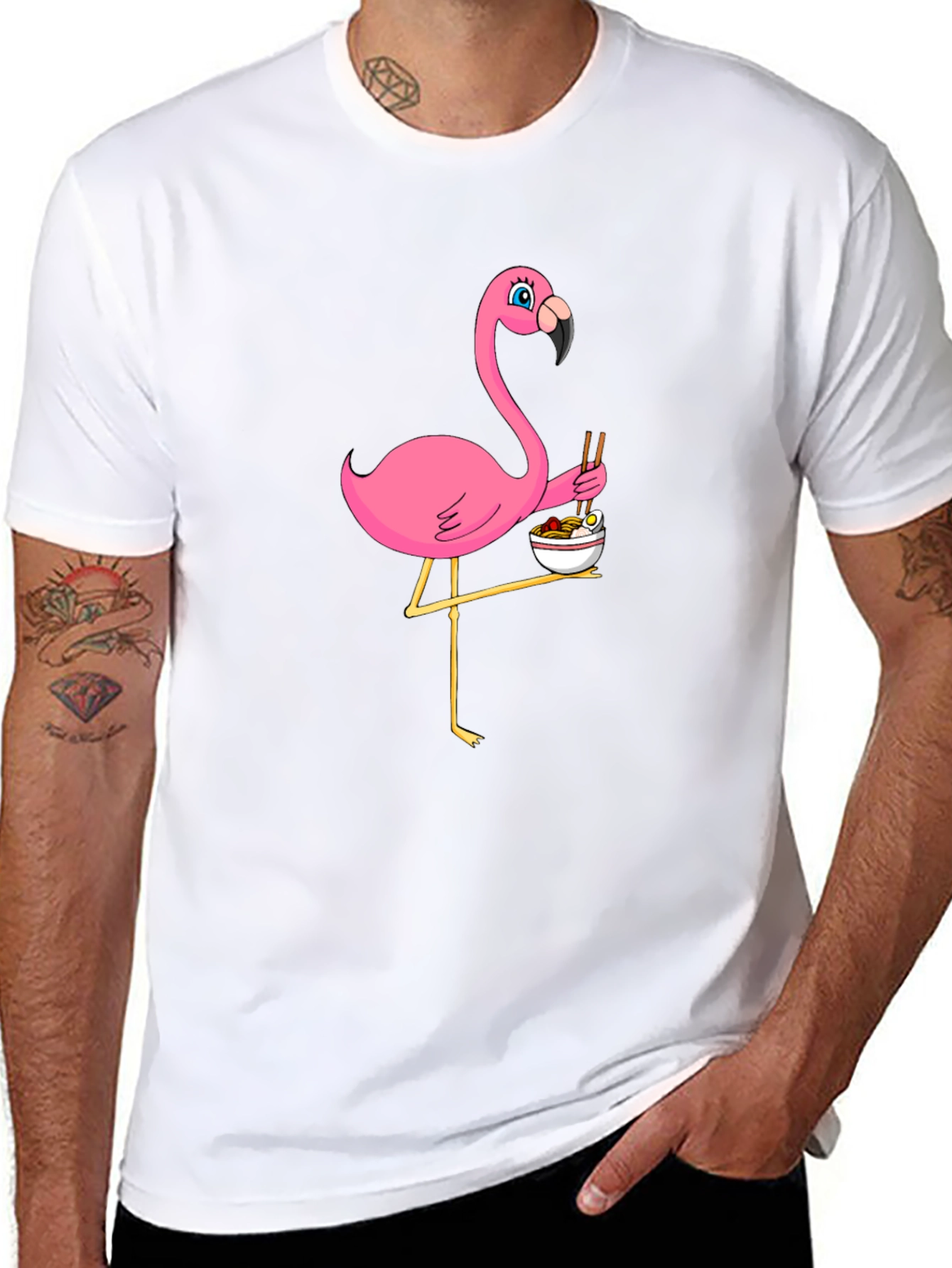 Flamingo Ramen Black T-Shirt - Whimsical Graphic Tee