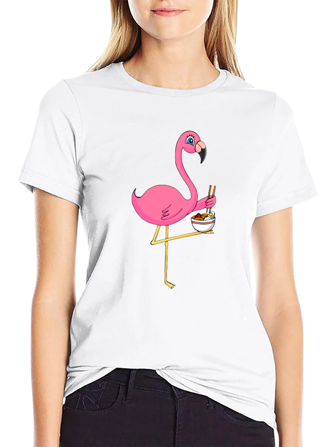 Flamingo Ramen Black T-Shirt - Whimsical Graphic Tee