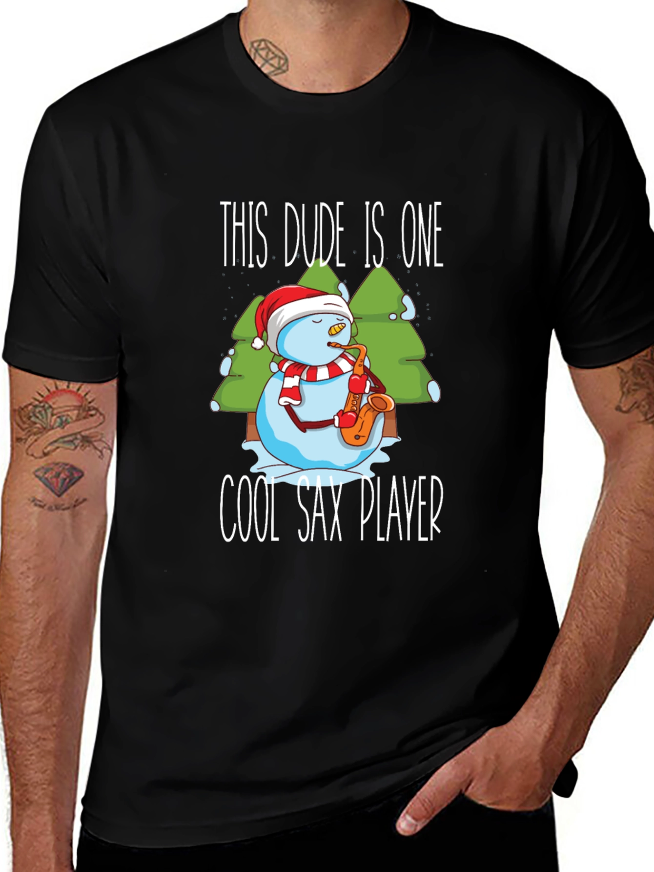 Cool Sax Player Snowman T-Shirt