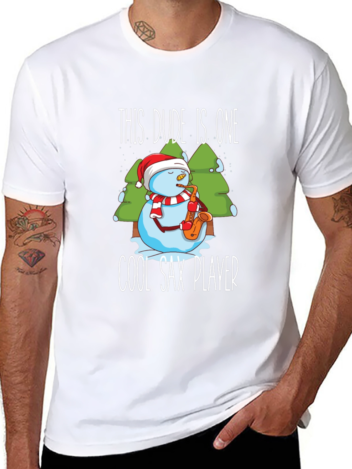 Cool Sax Player Snowman T-Shirt